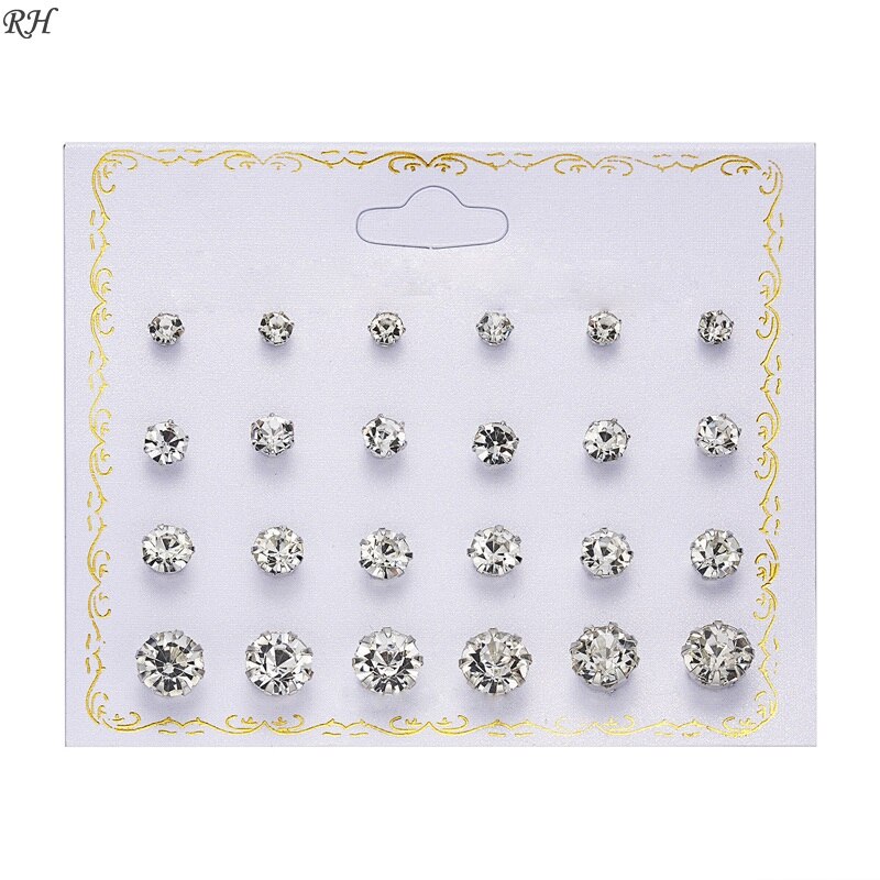 12 pairs/set Crystal Simulated Pearl Earrings Set Women Jewelry Piercing Ball Stud Earring kit Bijouteria brincos
