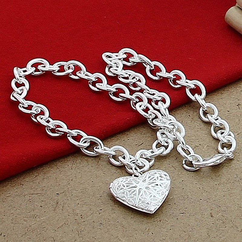 Zilver 925 Sieraden Ketting Mode Fotolijst Hart Ketting Hanger Trendy Sieraden