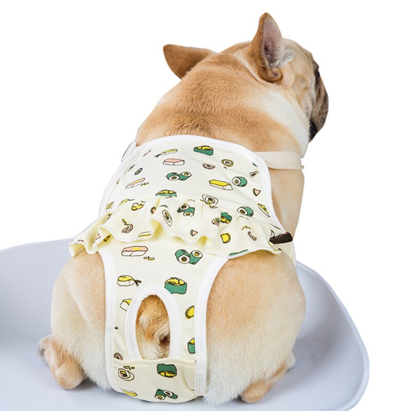 Kvindelig hund fysiologiske bukser ble tegneserieprint bomuldshorts til fransk bulldog mops undertøj corgi trusse kæledyrsprodukter: Gul / S
