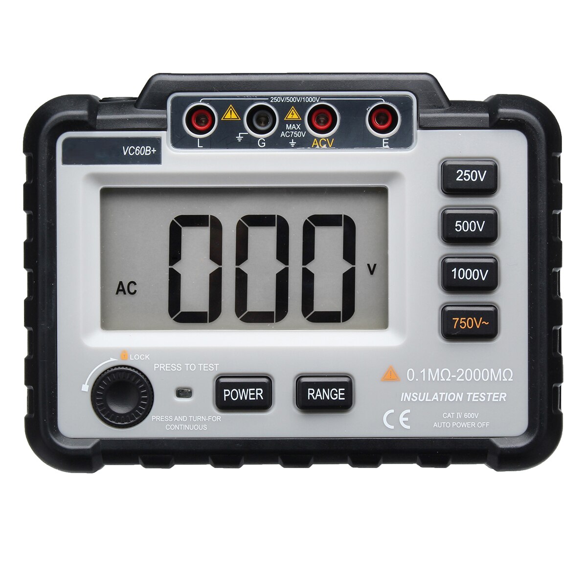 Jiguoor Digital Insulation Resistance Tester Megger MegOhm Meter 250/500/1000V DC Lightweight Wide Range LCD Backlight VC60B+