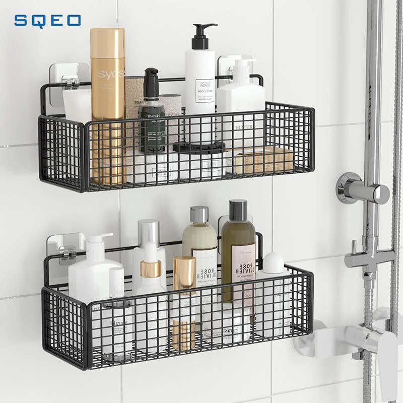 Wall Mounted Bathroom Shelf Shower Shampoo Rack Toilet Accessories Kitchen Free Punch Condiment Storage Basket