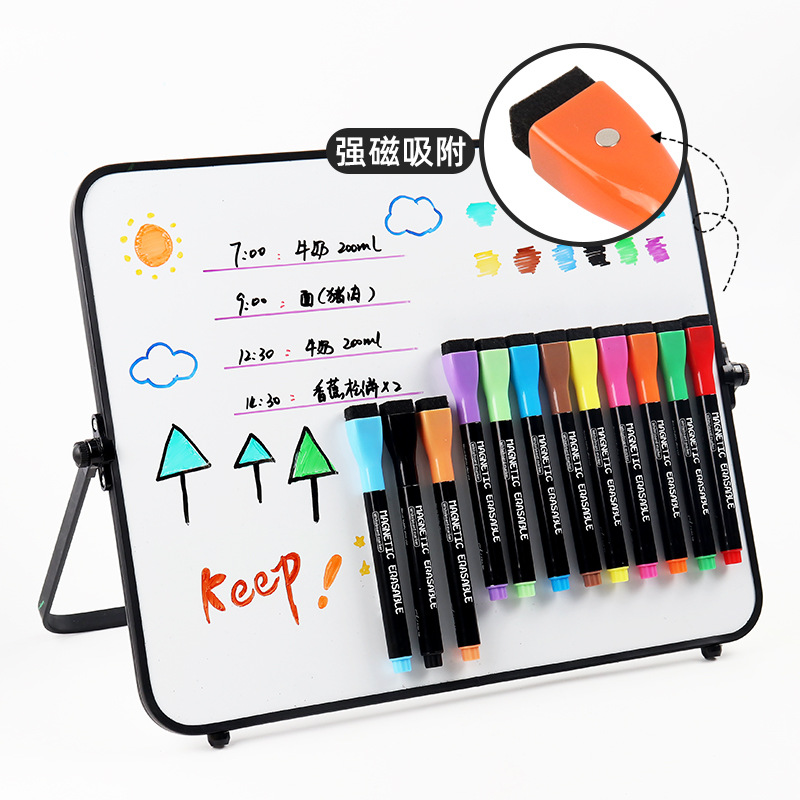 12 Stks/set 2024 Coloful School Klaslokaal Benodigdheden Magnetische Uitwisbare Whiteboard Pennen Markering Droge Gum Pagina 'S Kinderen Tekening