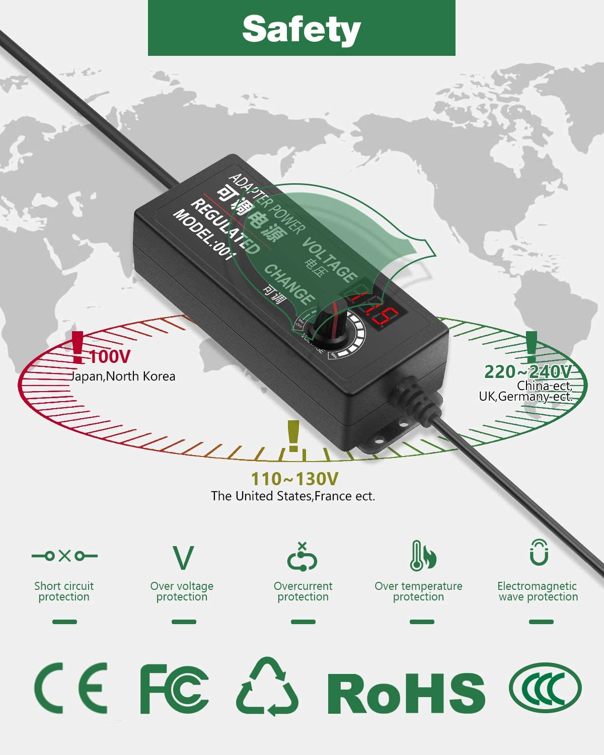 Universele Voeding 3V-12V 5A 60W Verstelbare Ac/Dc Adapter 100 ~ 240V ac Naar Dc 3V 5V 6V 8V 9V 12V Met Led Display En 14 stekkers