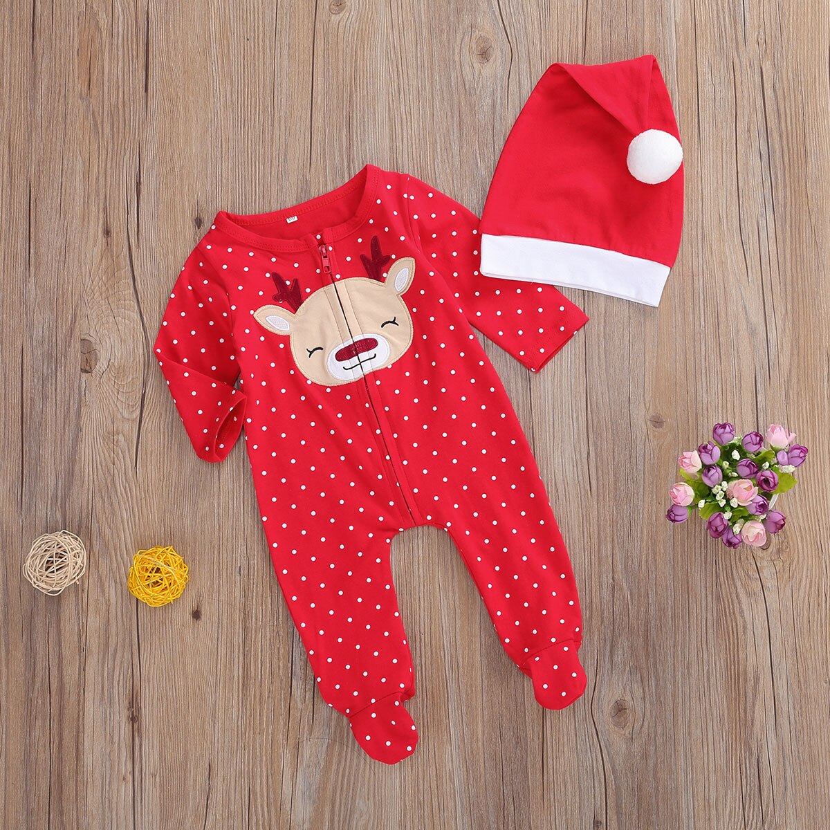 Kerst Baby Romper Jongens Meisjes Lange Mouw Jumpsuit Elanden Herten Patroon Fawn Stip Rits Een Stuk Jumpsuit Hoed 0-6M