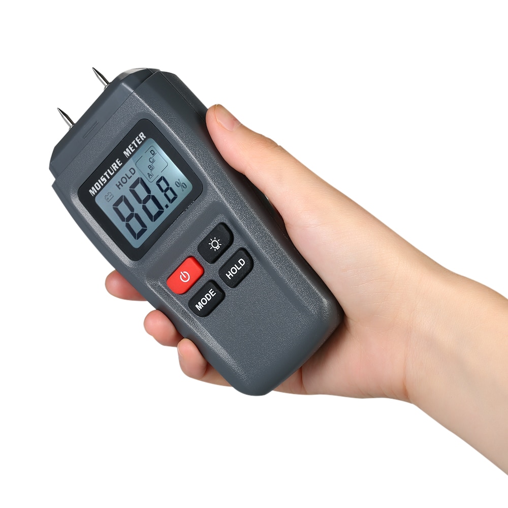 Digital Wood Moisture Meter Handheld LCD Lumber Damp Detector Timber Humidity Content Tester Range 1~99 with 2 Pin Probe