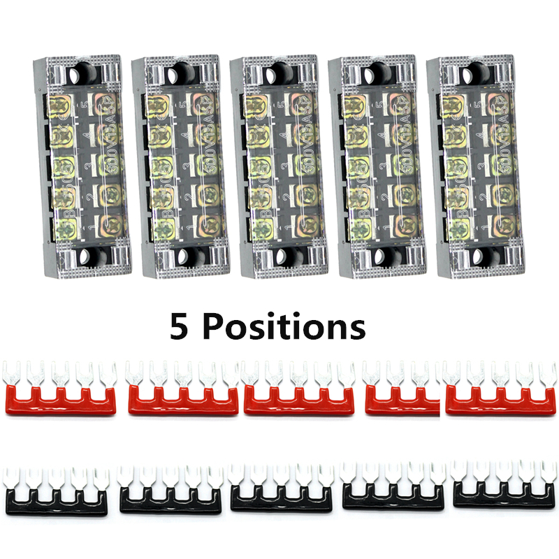 600V 15A 5/6/12 Positions Screw Barrier Terminal Block Dual Rows Wire Barrier Block Terminal Strip Power Distribution Terminal: 5Positions