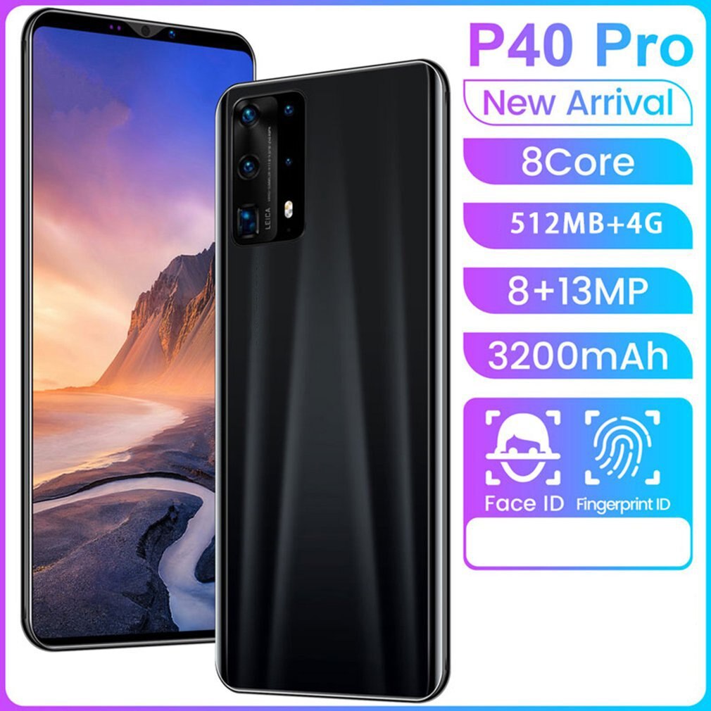 Dual-core  p40 pro smartphone 5.8 tommers skjerm smarttelefon 512m+4g android smarttelefon 3d glassbelagt bakdeksel svart