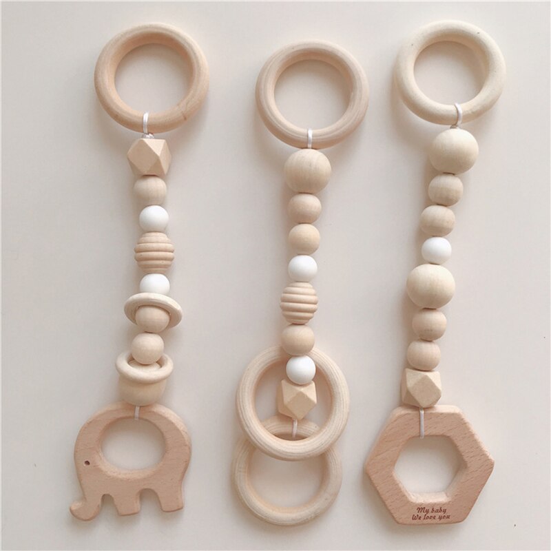 Baby Houten Rammelaar Bijtring Speelgoed Beuken Blad Hanger Play Gym Room Decor Kid Wandelwagen Opknoping Ornament Tiny Staaf Wieg Rammelaar hanger: 3pcs Rattle Toys 133
