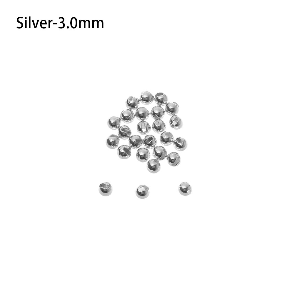 25PCS Nice Tungsten Alloy Slotted Bead Fly Tying Material Fast Sinking Gilded Fly Tying Beads Fishing Accessory: Silver 3.0mm
