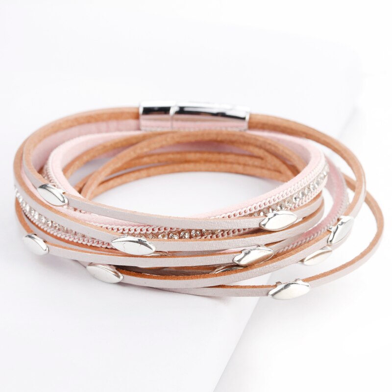 Flashbuy Multilayer Leather Leaf Bracelet For Women Unisex Jewelry Rhinestones Alloy Charm Leather Bohemia Wrap Bracelets