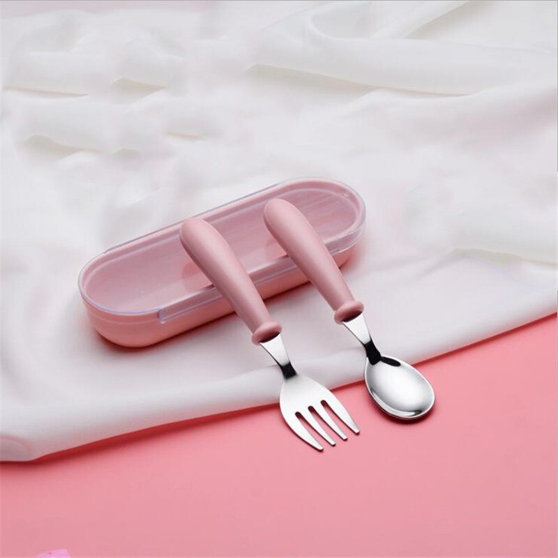 gadget per bambini impostato di stoviglie utensili per bambini stoviglie per bambini in acciaio inossidabile posate cartone animato forchetta per alimenti per neonati: rosa
