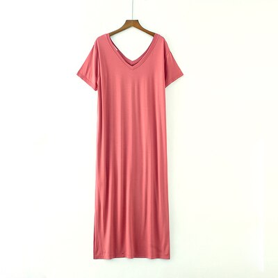 Ladies Basic Sleep Shirt Sexy Lingerie Solid V-Neck Long Nightgown Modal Sleepwear Summer Loose Pregnant Nighty Nightdress: 5