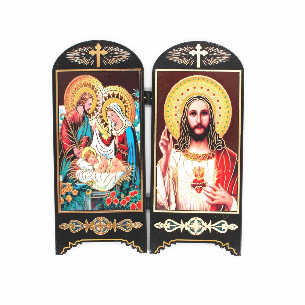 Ortodokse ikoner katolsk træ jesus jomfru maria dobbeltskærm ornamenter kristus kirkeredskaber religiøs figur: Blomme