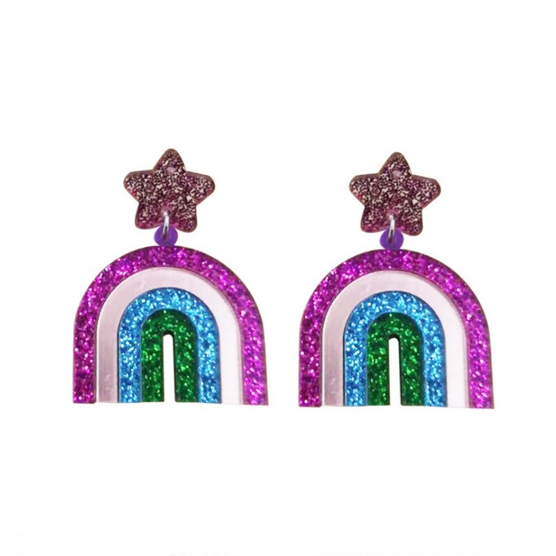 Donarsei moda colorido arco-íris brincos para as mulheres bonito dos desenhos animados nuvem coração gota balançar brincos presente: style 6