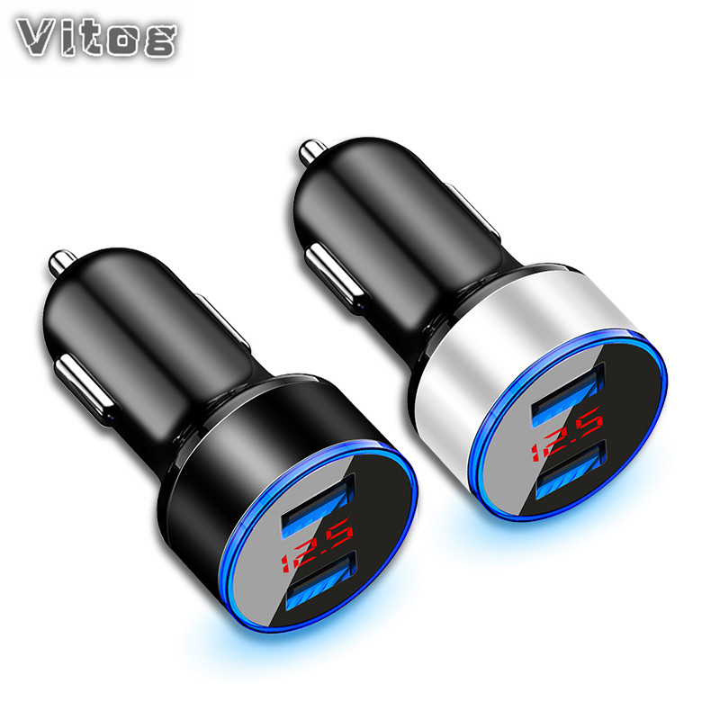 Cargador de coche USB Dual 3.1A, adaptador de teléfono móvil Universal de carga rápida de 15W, cargador de Metal para coche, pantalla LED transparente