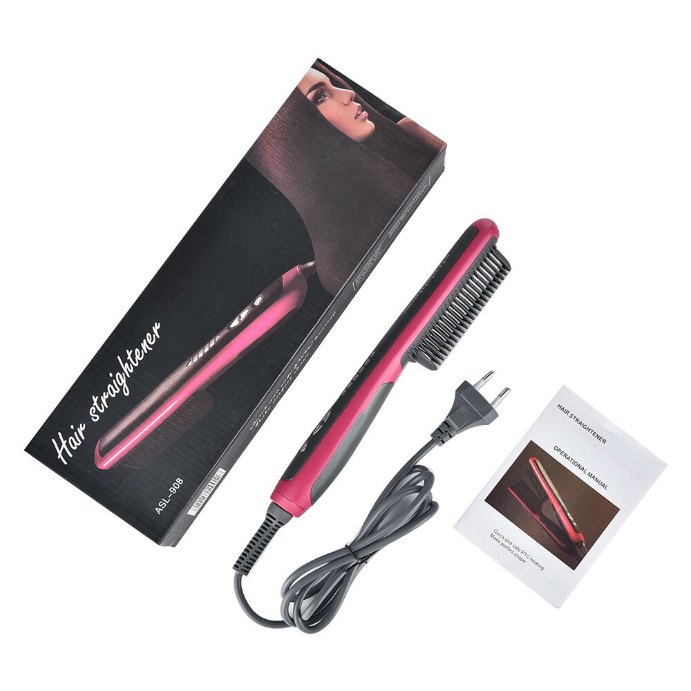 Multifunctional Ceramic Heating Hair Straightener Comb Smooth Beard Brush Dry and Wet Double Use Quick Styling Tools for Curly: EU