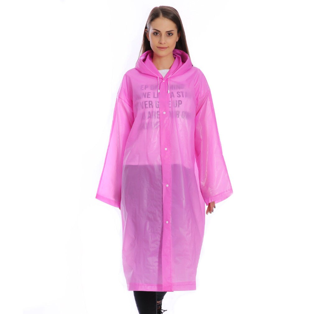 Chubasquero transparente para adultos impermeable de goma eva impermeable de vinilo impermeable para acampar senderismo abrigo de lluvia con capucha: Rosa