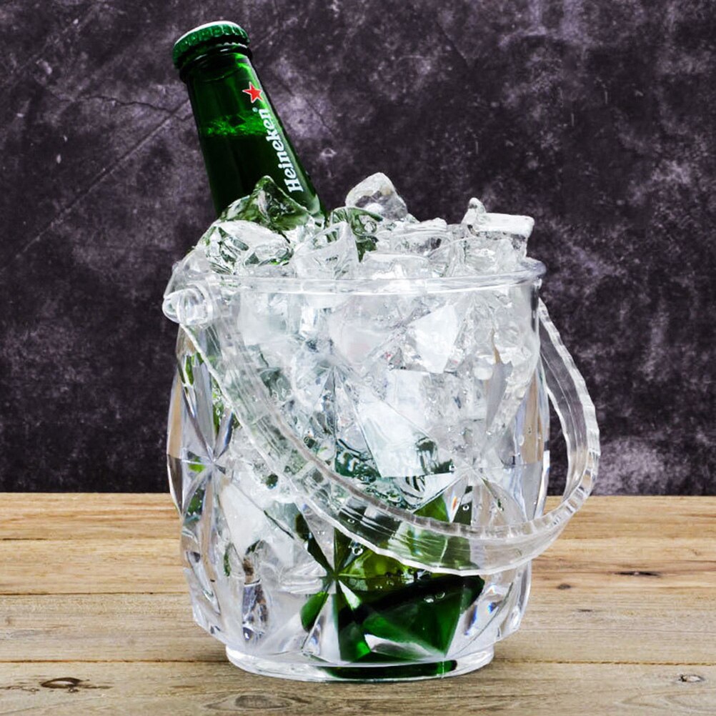 1 pieza cubo de hielo portátil acrílico redondo transparente hielo contenedor vino Set con hielo Tong para Bar restaurante KTV