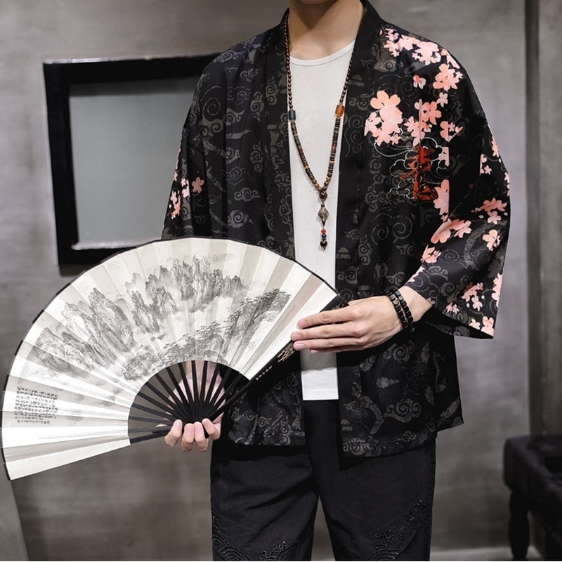 Japanese Kimono Man Haori Yukata Asian Streetwear Samurai Costume Cardigan Kimono Shirt Men Traditional Japanese Kimonos 10909