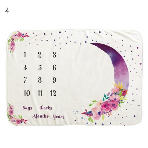 Maan bloemenprint flanel baby maandelijkse mijlpaal deken foto prop achtergrond ademende zachte fotografie accessoires: 4