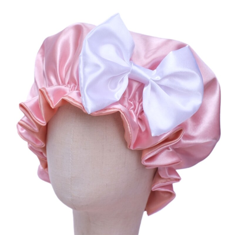 Bonnet de nuit en Satin soyeux pour bébé, Double couche réglable, Turban de nuit pour fille, couleur unie, mignon, à la ,: C-4