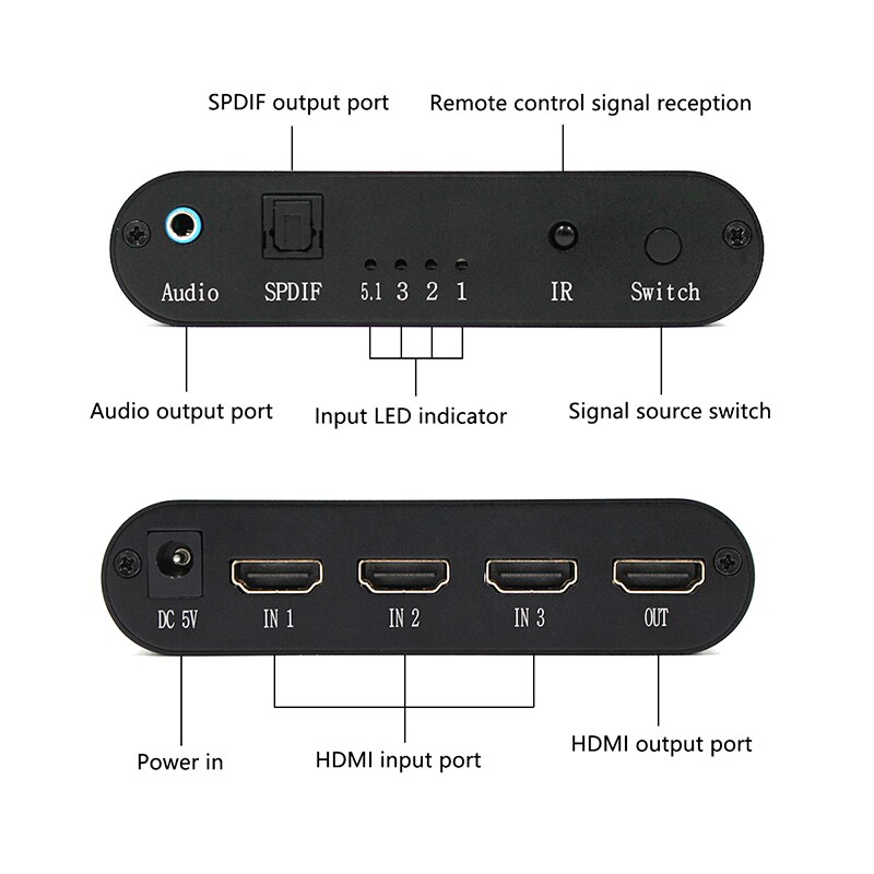 4K HDMI Schalter o Splitter 3 in 1 Out Extractor Adapter für 360 PS4 Smart Android HDTV