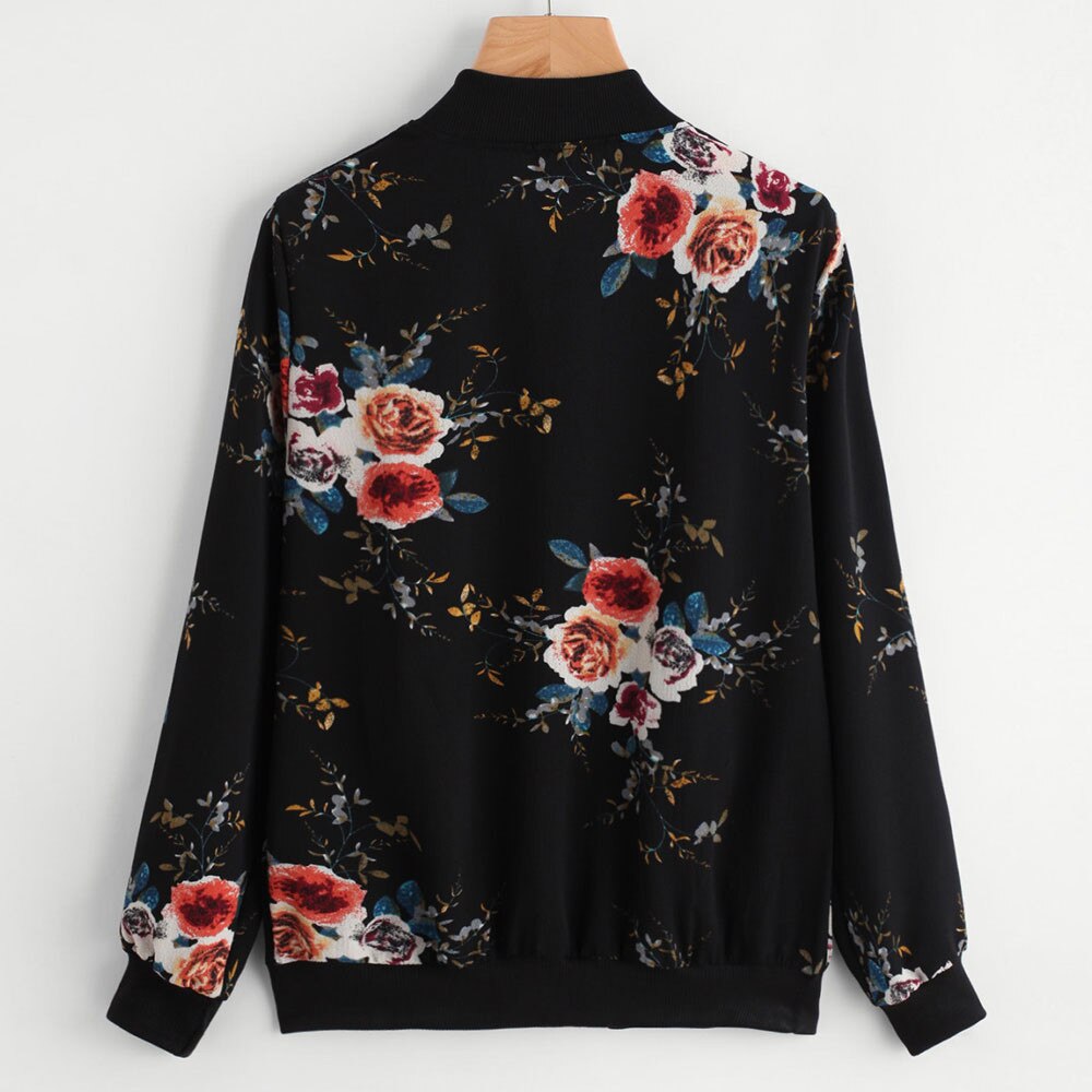 2021 newwomens retro floral impressão zíper up bomber jaqueta casaco casual outwear bk/tiro salehigh qualidade