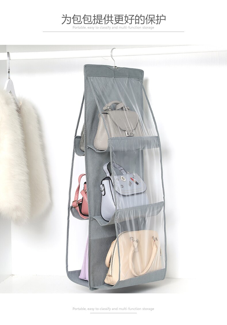 6 Pocket Foldable Hanging Bag 3 Layers Folding Shelf Bag Purse Handbag Organizer Door Sundry Pocket Hanger Storage Closet Hanger: C