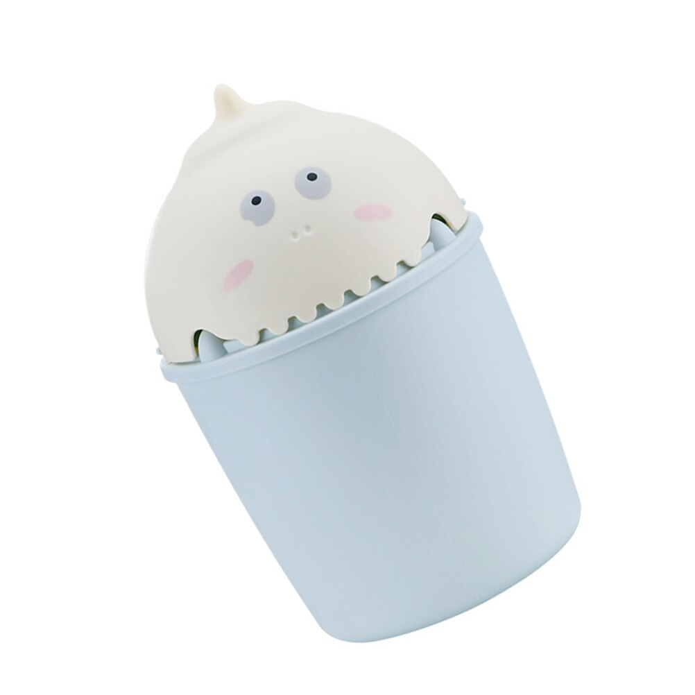1pc Cartoon Clamshell Trash Can Clamshell Type Practical Desktop Garbage Can Garbage Container: Blue