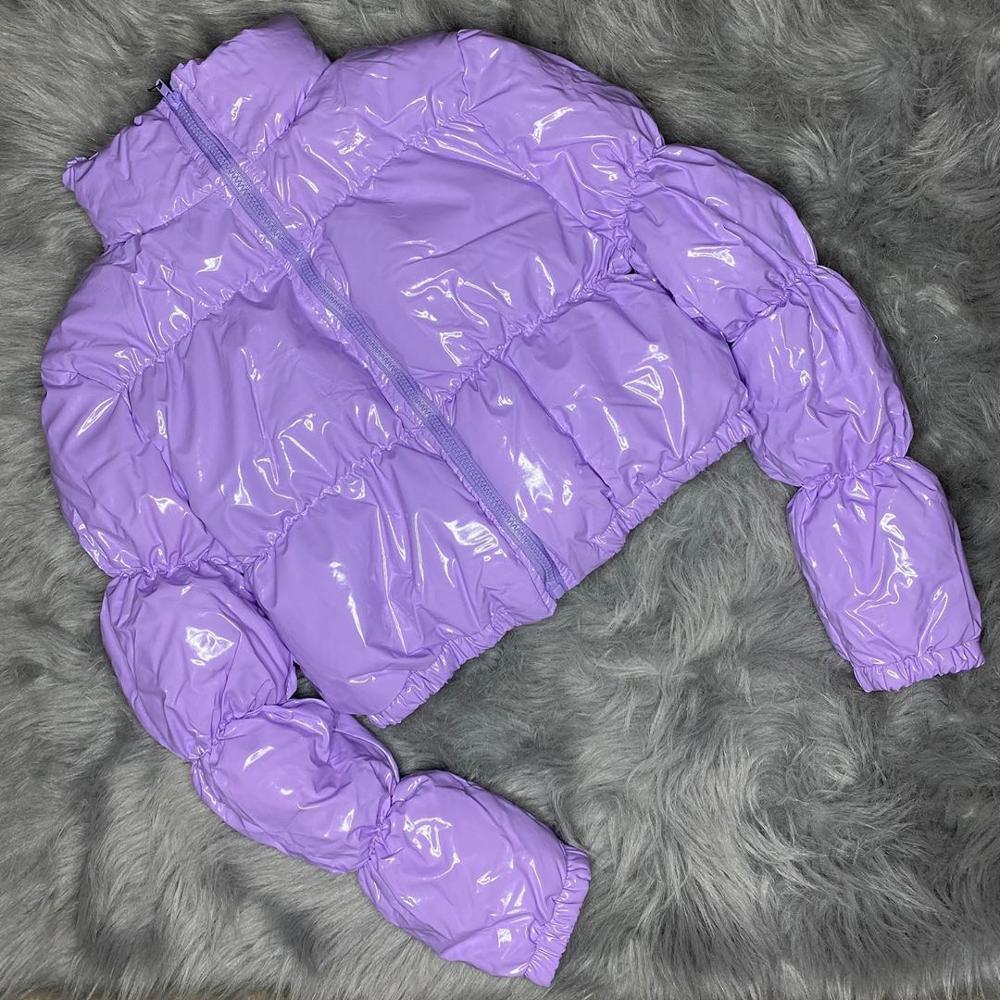 Abrigo de invierno de charol burbuja para mujer de talla grande rojo con cremallera Latex resistente al agua chaqueta acolchada para mujer de talla grande S-2XL Parkas