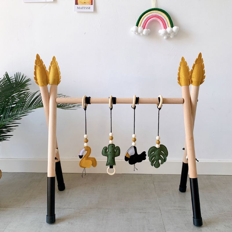 1Set Nordic Style Baby Gym Play Nursery Sensory Ring-pull Toy Wooden Frame Infant Room Toddler Clothes Rack Kids Room Decor