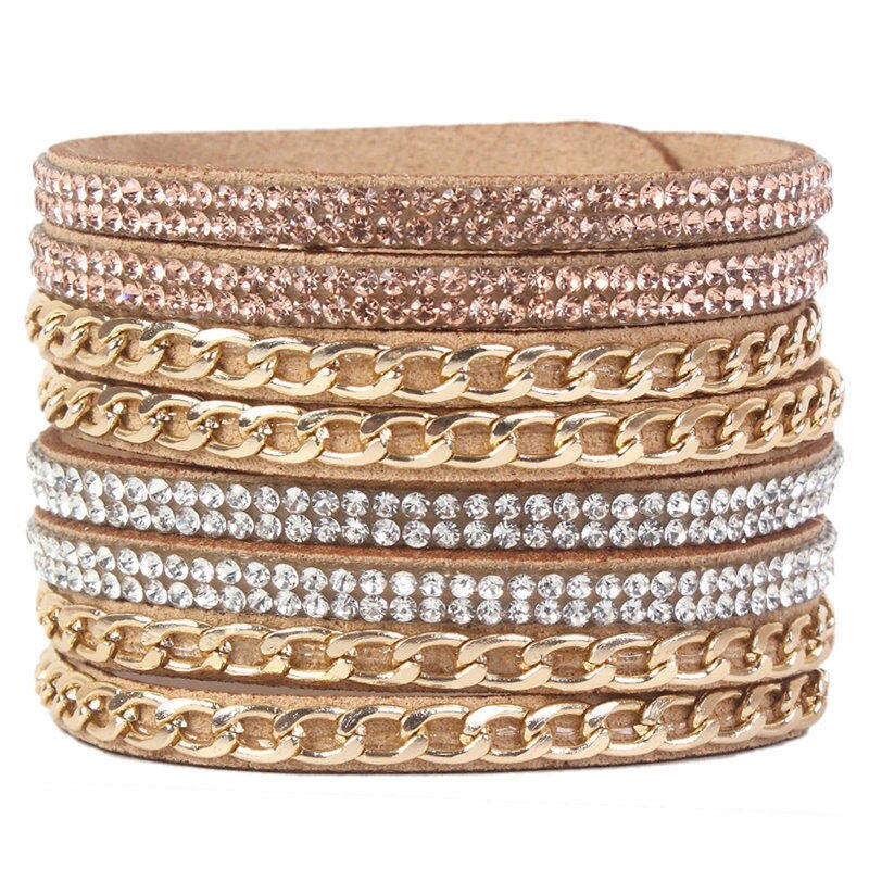 Multilayer Leather Rhinestones Wide Bracelets&Bangles Women Girls Men Chain Charms Wrap Bracelet Wristband Party Jewelry: B1961 A