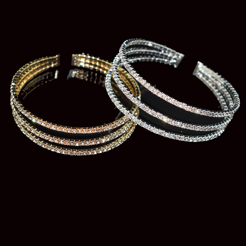 dame cristal ouvert Bracelets et Bracelets or argent plaqué Bracelet strass pour les femmes Bling mariage fête bijoux