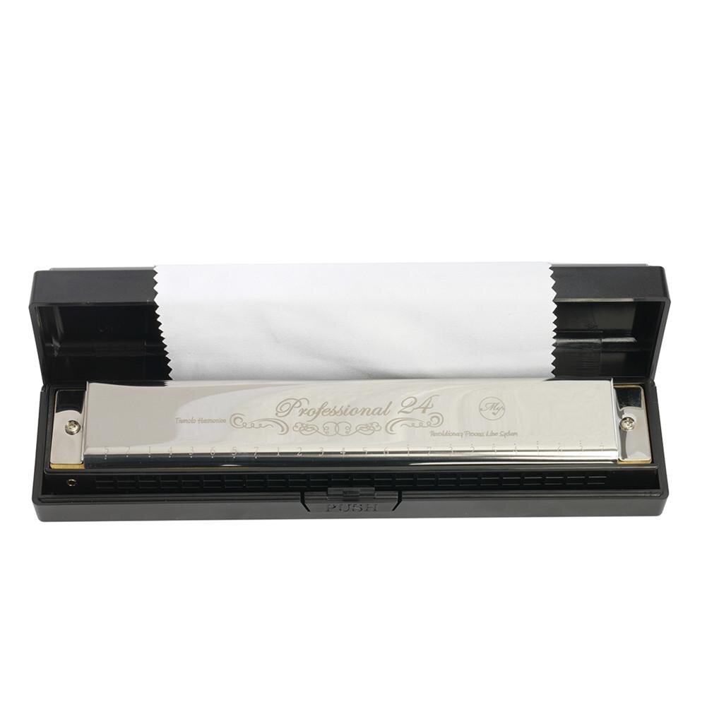 Harmonica polyphonique à 24 trous pour débutants, Instrument de musique , couleur argent/bleu/noir: Silver