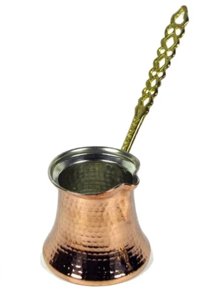 Hand Gehämmert Kupfer Türkischen Kaffee Topf, ein Krug Vintage Jazzva, Briki Messing Griff