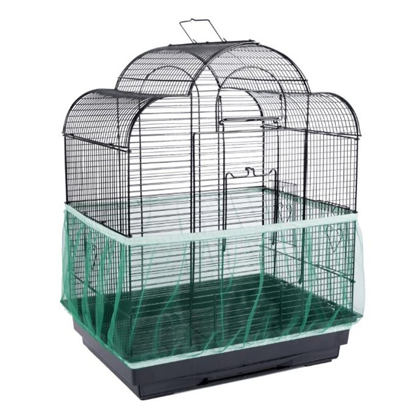 Nylon Mesh Bird Cage Cover Shell Skirt Net Easy Cleaning Seed Catcher Guard Bird Cage Accessories Airy Mesh Parrot Bird Cage Net: Green / M