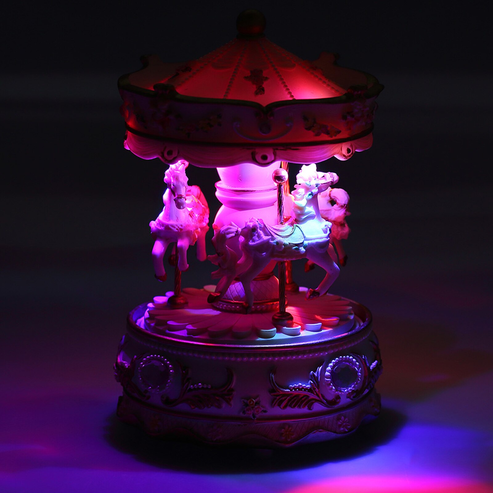 Colorful LED Merry-go-round Musical Box Toys Carousel Clockwork Music Box for Girlfriend Kids Children Christmas Festival