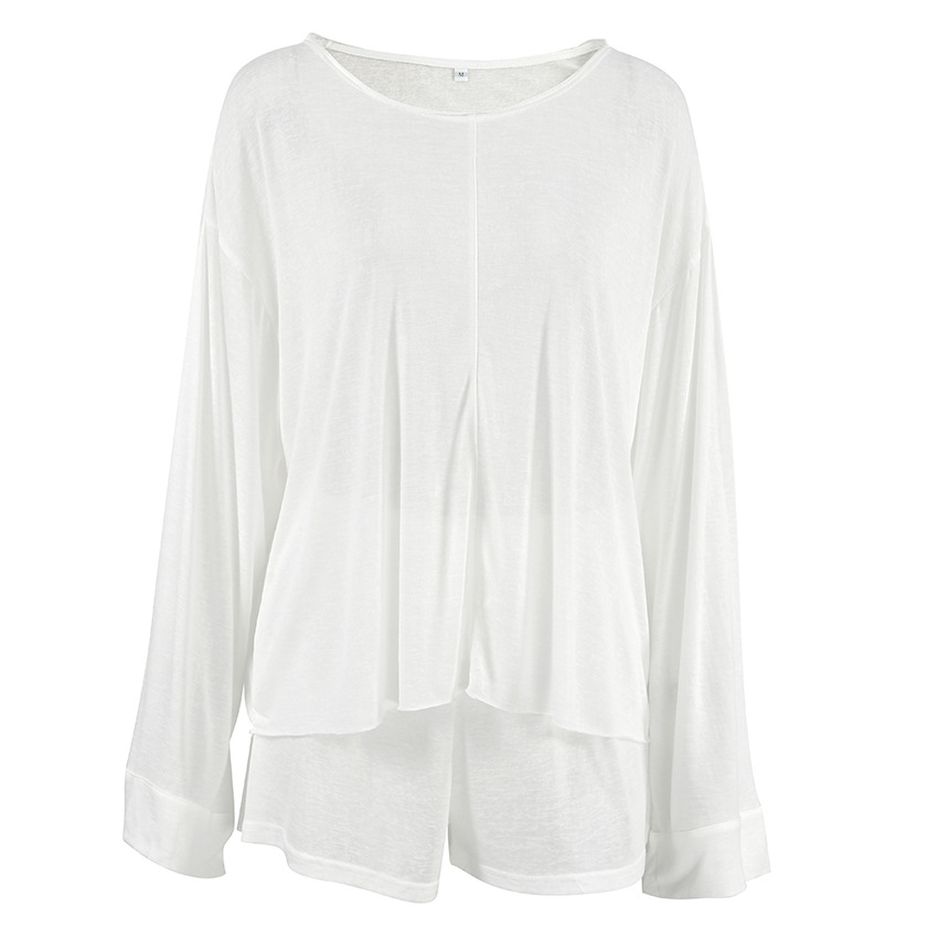 Comfortabele, losse witte nachtkleding voor de lente, pyjama met lange mouwen en korte broek, damespak, sexy bijpassende set van 2 stuks, huispak