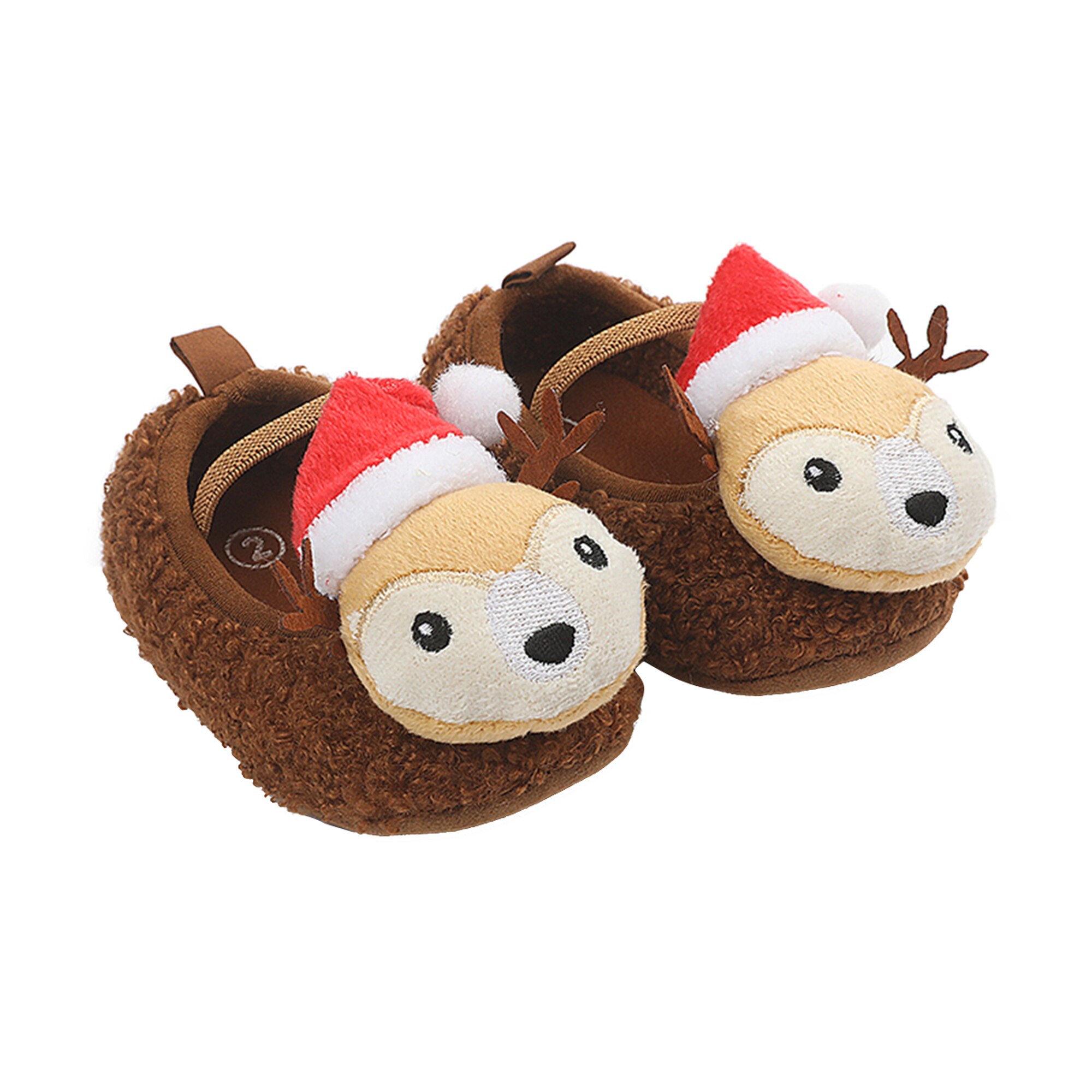 Jul lille baby varme hjemmesko, bløde plys rensdyr spædbørnssko sko forvandrere med skridsikker sål: 12