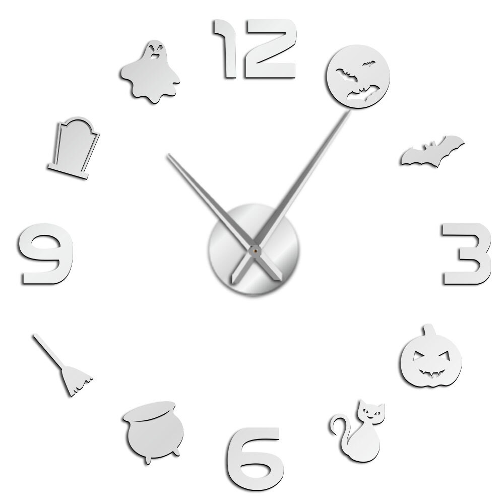 DIY Silent Wall Hanging Art Big Wall Clock Halloween 3D Trick or Treat Horror Wall Clock with Big Clock Hand Digital Mirror: green