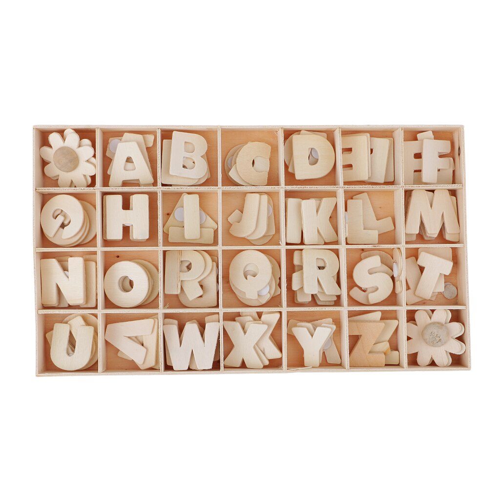 112 stykker træ alfabet bogstaver børn uddannelse legetøj med opbevaringsbakke: Naturlig