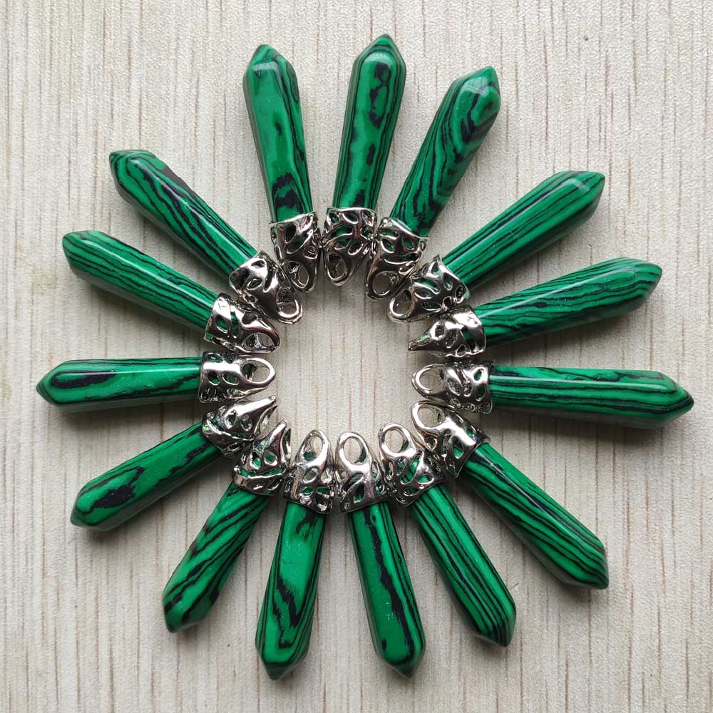 good mix natural stone pillar charm pendants 10x32mm for jewelry making 20pcs/lot: Synthetic malachite