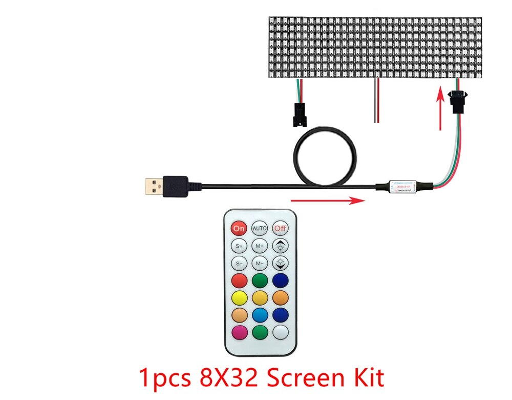 WS2812b 8x32 16x16 8x8 WS2812 Led Pixel Module 21 Keys USB Small Screen Kit Individually Addressable Lamp Beads: 1pcs 8X32 Kit