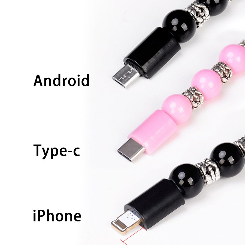 Bracelet de chargeur intelligent, bijoux, perles, poignet, USB, câble de données de charge Invisible, Compatible avec IPhone Type C Android
