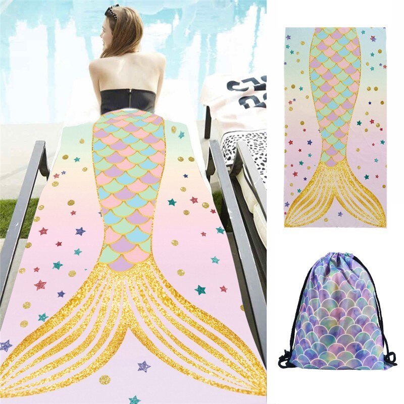 Dunne Microfiber Zachte Strand Handdoeken Mooie Kleurrijke Schaal 3d Print Douche Reizen Handdoek Rechthoekige Strandlaken Met Tasje