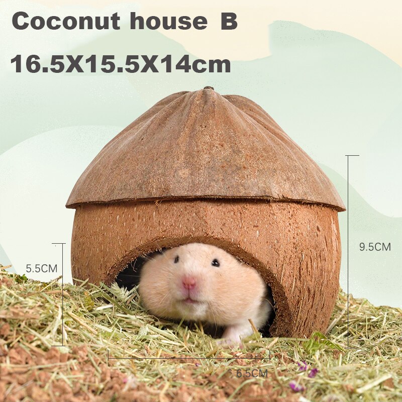 Hamster naturlig kokosnød hus lille kæledyrsskur hus senge gunie tyggelegetøj hamster tilbehør fuglebure