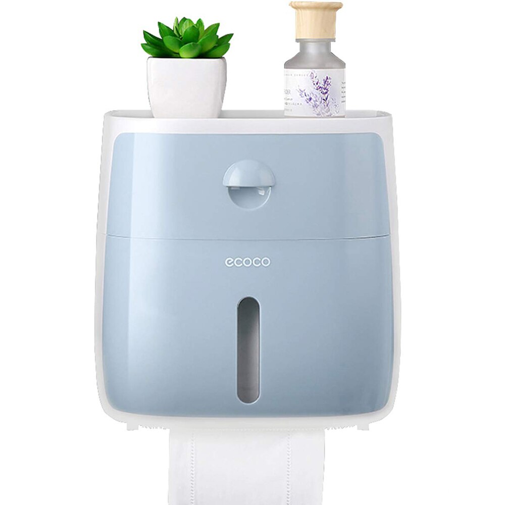 Badeværelse bærbar toiletpapirholder vægmonteret dobbeltpapir tissuekasse papir opbevaringsboks toiletpapir dispenser med skuffe: Blå