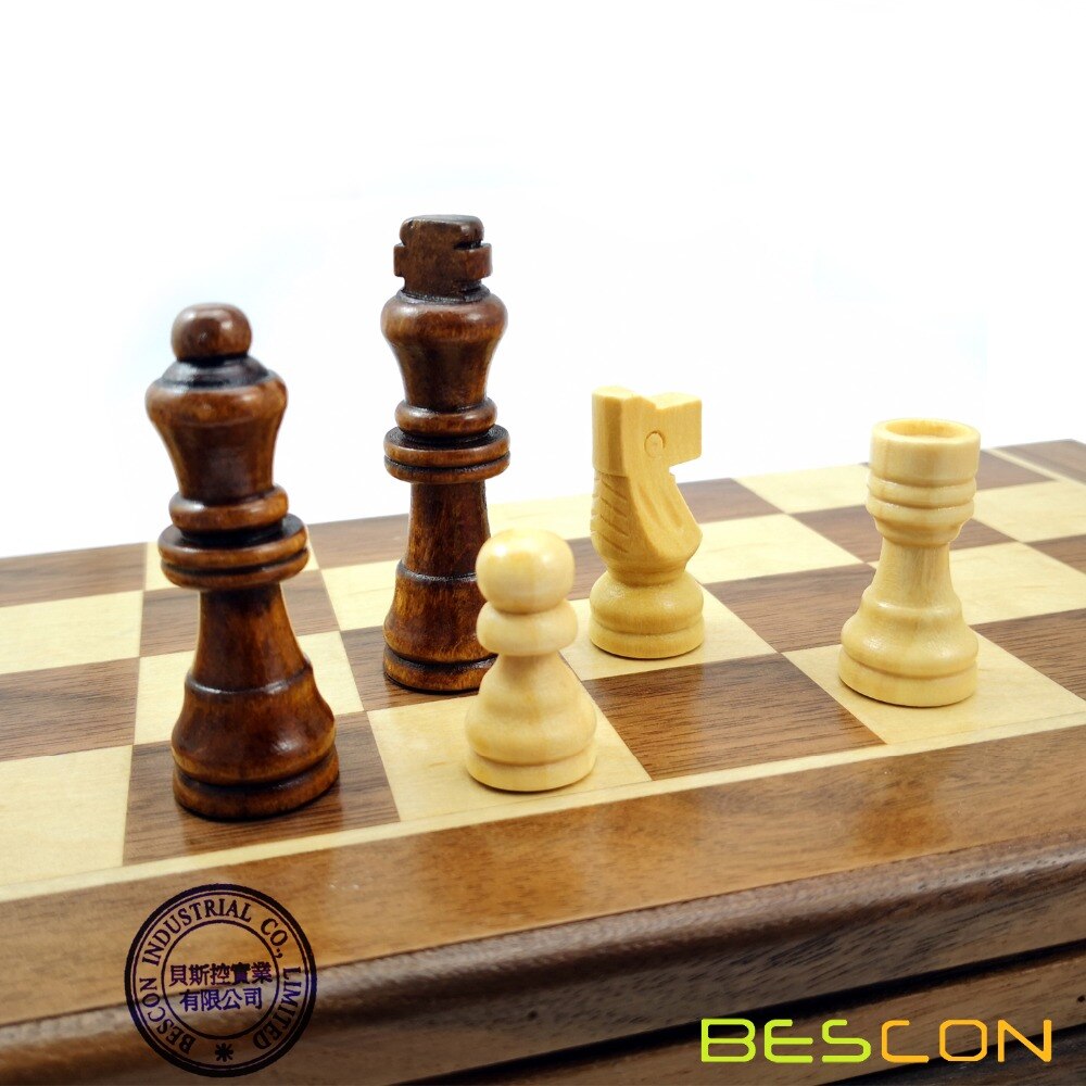 Bescon 10- tommer klassisk foldet træ skak sæt til børn og voksne, folde skakbræt - opbevaring til skakbrikker