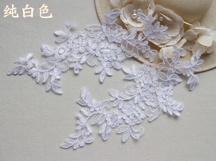 Flerfarvet fem par broderi blonder brudekjole håndlavet diy brude hovedbeklædning materiale blonder tilbehør: Ren hvid