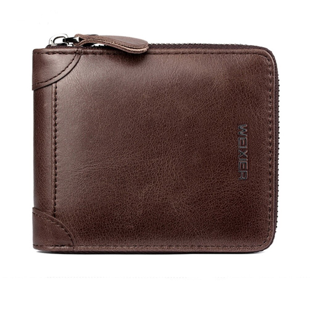 Men Wallets Coin Purse Clutch Hasp Retro Short Wallet Card Holder Wallet Men's Small Zipper Wallet With Coin Purse: Brown